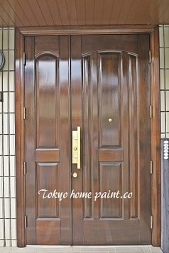 木製玄関ドア塗装ヤマハ製多摩市