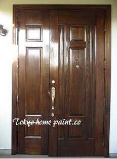 木製玄関ドア塗装仕上げ、練馬区