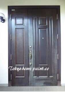 木製玄関ドア塗装工事前、練馬区