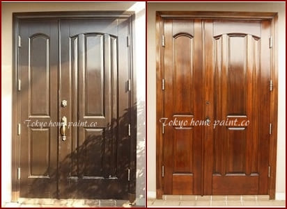 木製玄関ドアの塗装仕上げ、世田谷区