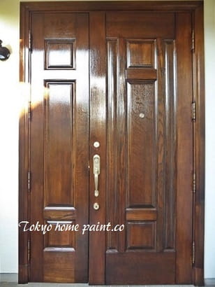 木製玄関ドア塗装、アイカドア仕上げ12