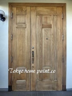 木製玄関ドア塗装、4