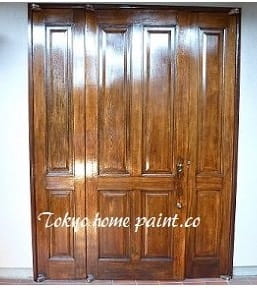 木製玄関ドア再塗装、板橋区、仕上げ