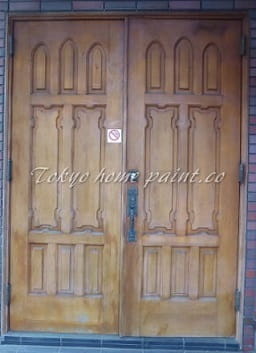 木製玄関ドア塗装日野市1
