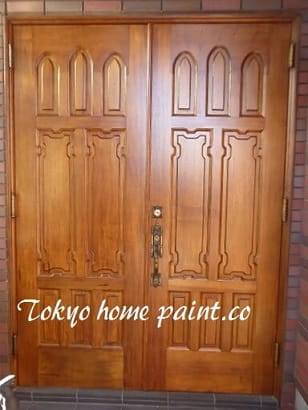 木製玄関ドアの塗装日野市完成