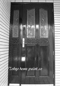 海外製木製玄関ドア再塗装、墨田区、仕上げ